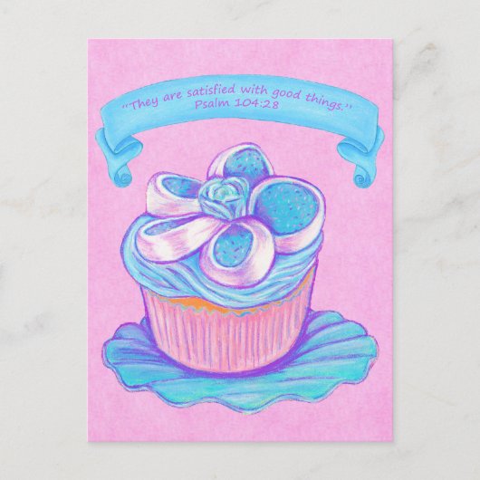 Blue Cupcake~Good Things Scripture Postcard Postkarte (Vorderseite)
