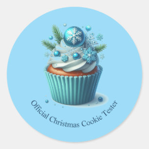 Blue Cupcake Offiziell Weihnachts-Cookie Tester Runder Aufkleber