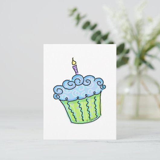 Blue Cupcake Postkarte (Stehend Vorderseite)