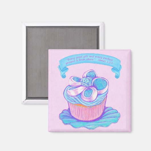 Blue CupCake Scripture Magnet (Vorderseite/Rückseite)