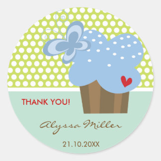 Blue Cupcake Vielen Dank für die Geburtstagsparty Runder Aufkleber