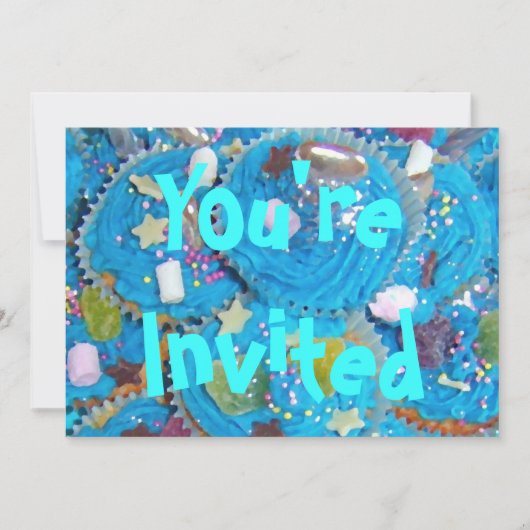 Blue Cupcakes Einladung "You're Invited" (Vorderseite)