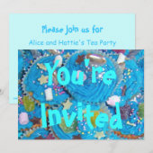 Blue Cupcakes Einladung "You're Invited" (Vorne/Hinten)