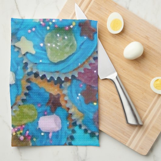 Blue Cupcakes Küchentücher (Viertel Falte)