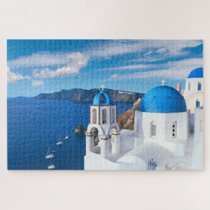 Blue Cupola Church Ocean View Oia Santorini Griech Puzzle