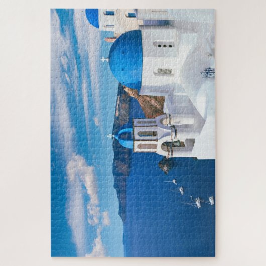 Blue Cupola Church Ocean View Oia Santorini Griech Puzzle (Vertikal)