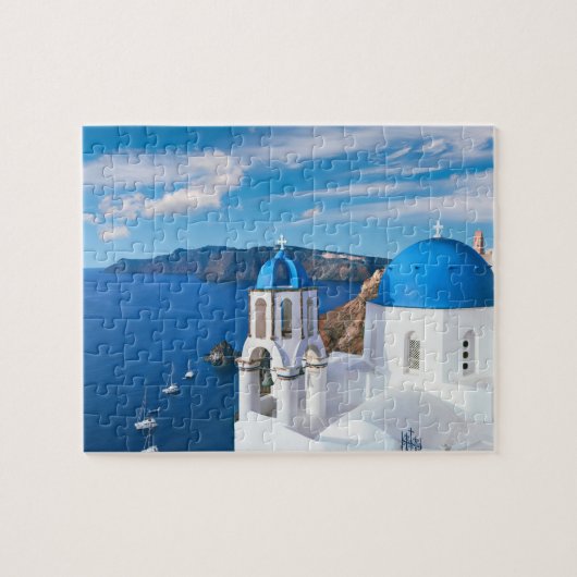 Blue Cupola Church Ocean View Oia Santorini Griech Puzzle (Horizontal)