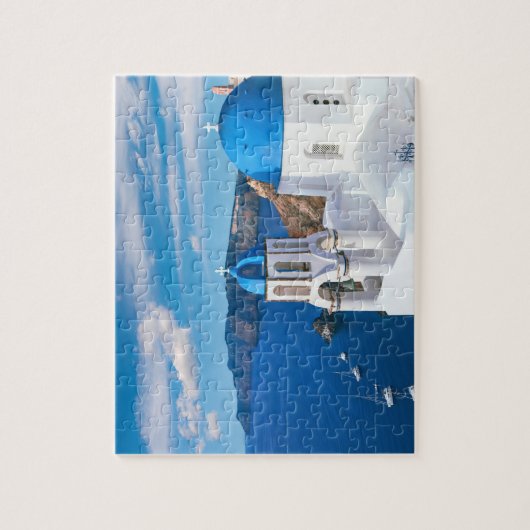 Blue Cupola Church Ocean View Oia Santorini Griech Puzzle (Vertikal)