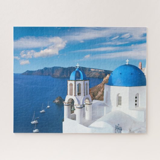 Blue Cupola Kirche Ocean View Oia Santorini Griech Puzzle (Horizontal)