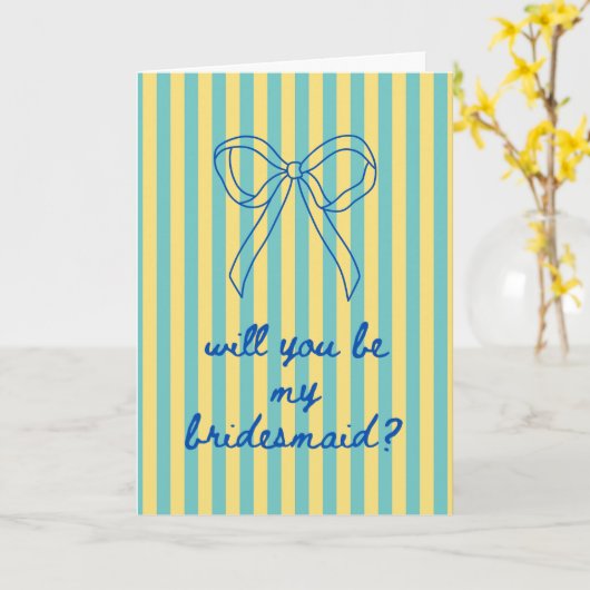 Blue Cursive + Aqua & Yellow Bridesmaid Proposal Karte (Gelbe Blume)