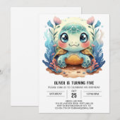 Blue Custom Aquatic Turtle Boy Geburtstag Einladung (Vorne/Hinten)