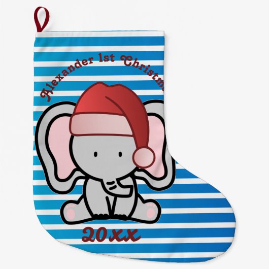 Blue Custom Baby Boy Name First Christmas 2022 Großer Weihnachtsstrumpf (Vorderseite)