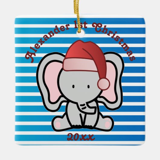 Blue Custom Baby Boy Name First Christmas 2022 Keramikornament (Vorderseite)