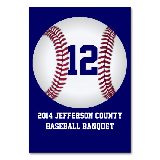Blue Custom Baseball Banquet Tischnummer Card (Vorderseite)