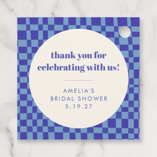 Blue Custom Brautparty Checkerboard Vielen Dank Geschenkanhänger (Rückseite)