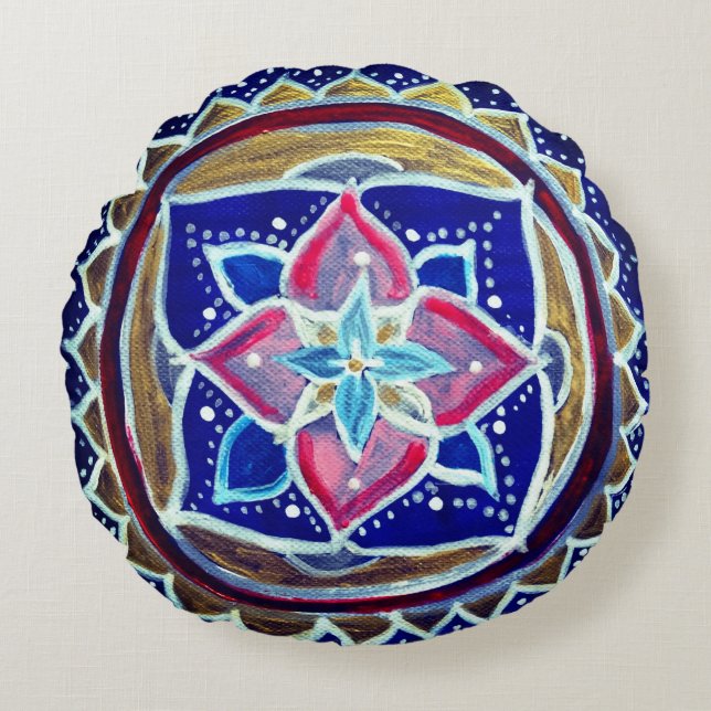 Blue Custom Brushed Polyester Round-throw-Kissen Rundes Kissen (Vorderseite)