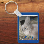 Blue Custom Bunny Foto und Name Keepake Schlüsselanhänger (Vorderseite)