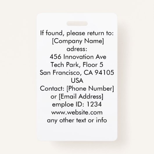 Blue Custom Business Logo Employee Foto Abzeichen Ausweis (Rückseite)