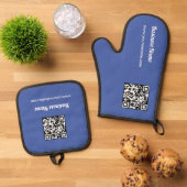 Blue Custom Business Name Barcode QR Code Ofenhandschuh & Topflappen-Set (Oben Unten)