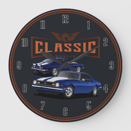 Blue Custom Camaro Large Clock Große Wanduhr (Vorderseite)