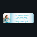 Blue Custom Christmas Foto Rücksendeadressen-Aufkl<br><div class="desc">Weißes und blaues Weihnachtsgeschenk-Rücksendeadressen-Aufkleber mit individuellem Foto und Foto</div>