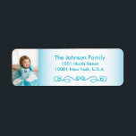 Blue Custom Christmas Foto Rücksendeadressen-Aufkl<br><div class="desc">Weißes und blaues Weihnachtsgeschenk-Rücksendeadressen-Aufkleber mit individuellem Foto und Foto</div>