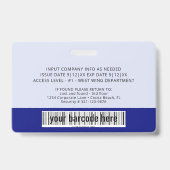 Blue Custom Employee Foto ID Abzeichen Ausweis (Rückseite)