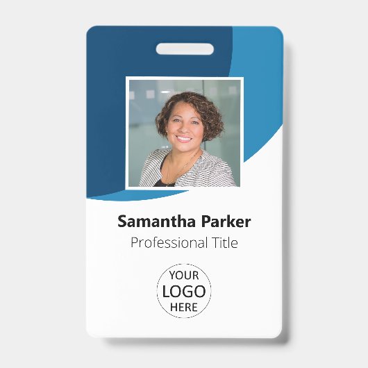 Blue Custom Employee - Foto, Logo, Strichcode, Nam Ausweis (Vorderseite)