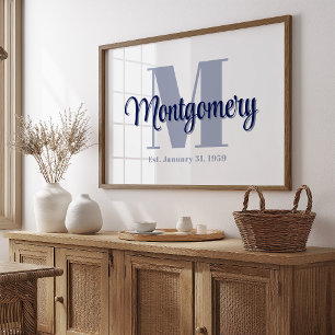 Blue Custom Family Name Poster Hochzeitsgeschenk I