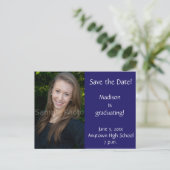 Blue Custom Foto Abschluss Save the Date Card Ankündigungspostkarte (Stehend Vorderseite)