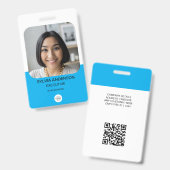 Blue Custom Foto Employee ID Logo QR Code Ausweis (Vorder- & Rückseite)