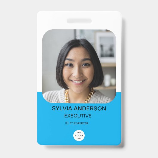 Blue Custom Foto Employee ID Logo QR Code Ausweis (Vorderseite)
