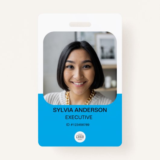 Blue Custom Foto Employee ID Logo QR Code Ausweis (Vorderseite)