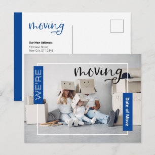 Blue Custom Foto Moving Announcement Card Postkarte