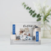 Blue Custom Foto Moving Announcement Card Postkarte (Stehend Vorderseite)