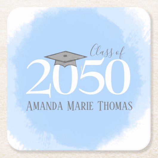 Blue Custom Graduation Party Moderne Rechteckiger Pappuntersetzer (Vorderseite)