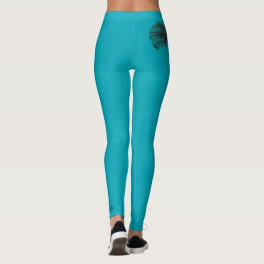 Blue Custom Leggings, Aquamarine Rose und Name Leggings (Rückseite)