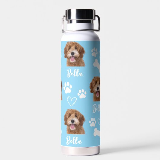 Blue Custom Liebe Paw Print Dog Lover Pet Foto Trinkflasche (Rückseite)