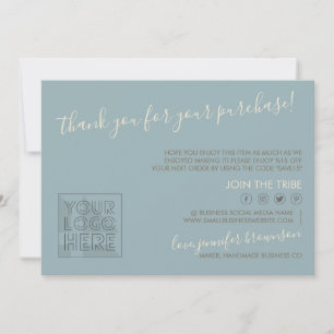 Blue Custom Logo QR Code Candle Care Instructions Dankeskarte