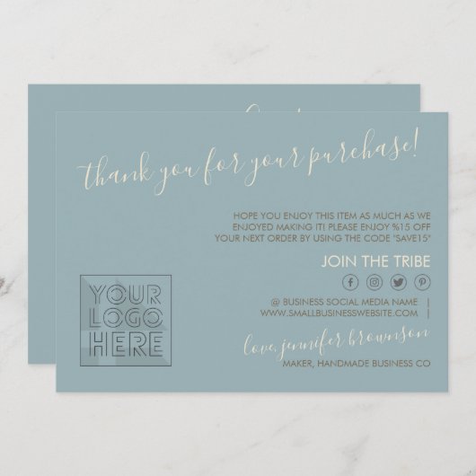 Blue Custom Logo QR Code Candle Care Instructions Dankeskarte (Vorne/Hinten)