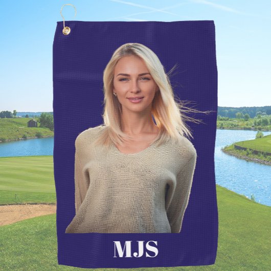 Blue Custom Monogram and Photo Personalized Golfhandtuch
