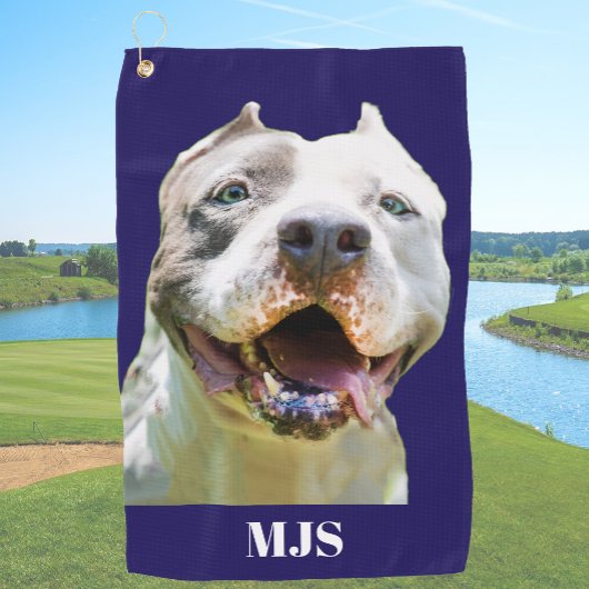 Blue Custom Monogram Dog Photo Personalized Golfhandtuch