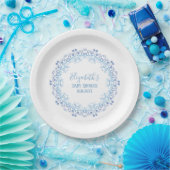 Blue Custom Monogram Simple Floral Elegant Pappteller (Party)