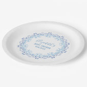 Blue Custom Monogram Simple Floral Elegant Pappteller (Schrägansicht)