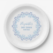 Blue Custom Monogram Simple Floral Elegant Pappteller (Vorderseite)