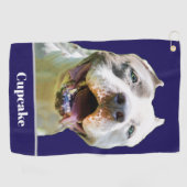 Blue Custom Name Dog Photo Personalized Golfhandtuch (Horizontal)