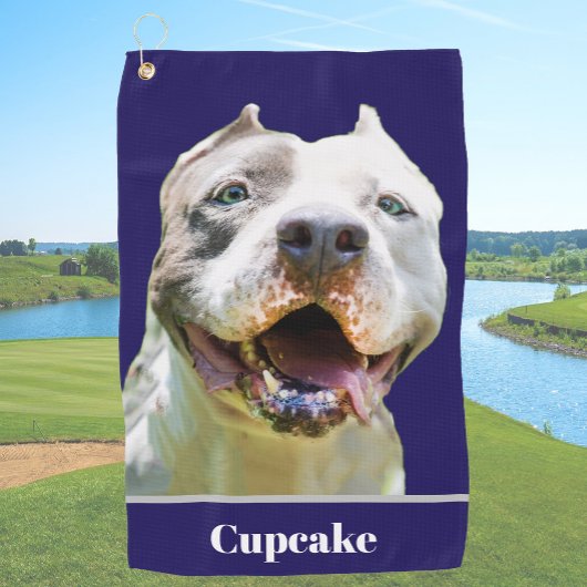 Blue Custom Name Dog Photo Personalized Golfhandtuch