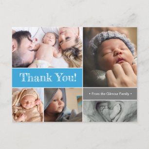 Blue Custom new baby Boy Foto Collage Baby Shower Postkarte