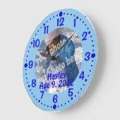 Blue Custom Photo Text Clock w/ Minutes Template Große Wanduhr (Winkel)