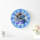 Blue Custom Photo Text Clock w/ Minutes Template Große Wanduhr (Zuhause)